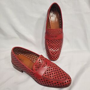 AQUATALIA 8M SHERYL Penny Loafer Dark RED Calf Leather Perforated Cut Flat Shoes